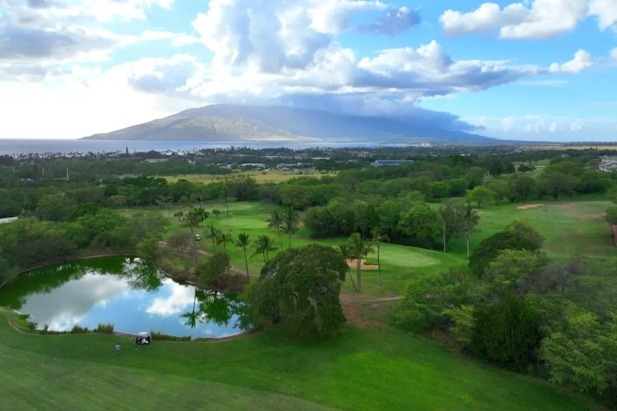 Views across Maui Nui Golf club to the ocean and west maui mountains