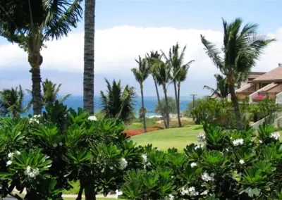 view across gardens to ocean at Maui Kamaole Resort